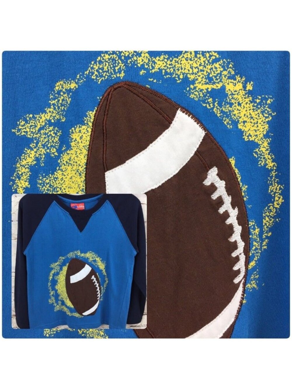 CR Rugged Boys Size 7 Blue & Yellow Football Applique Long Sleeve Raglan Shirt - Picture 2 of 7